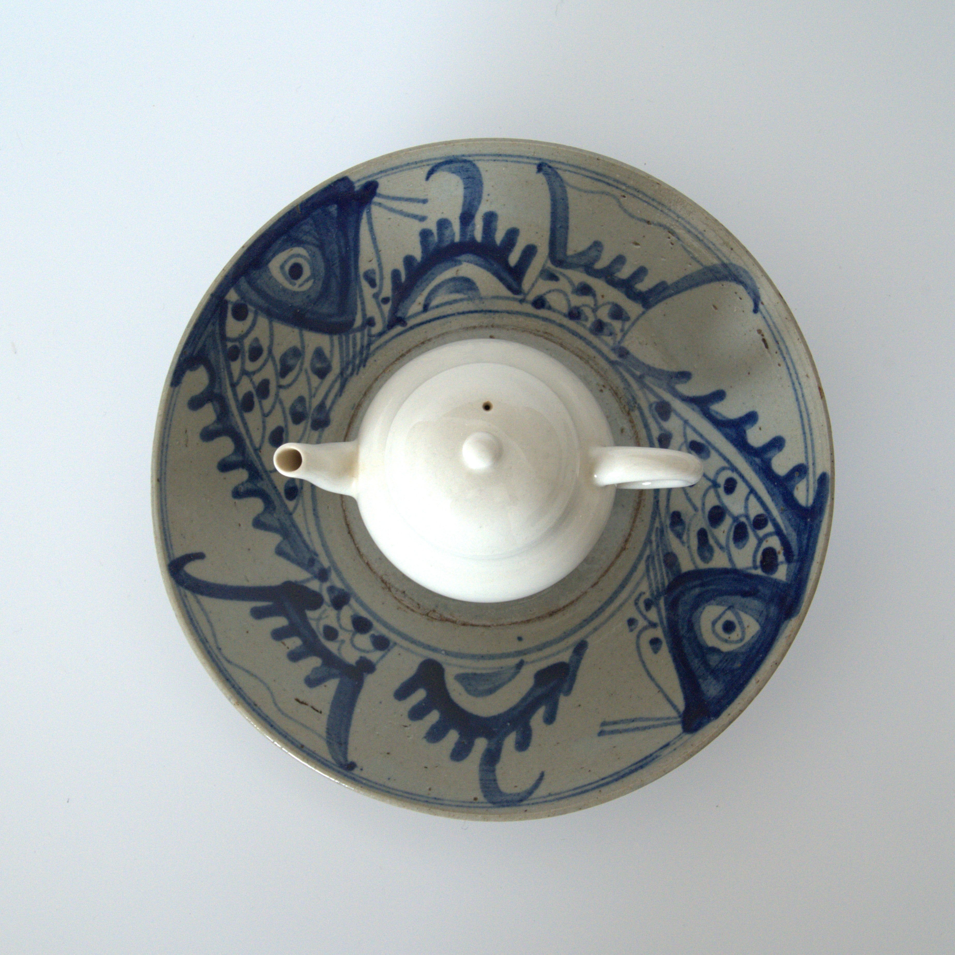 青花双魚花文皿大②