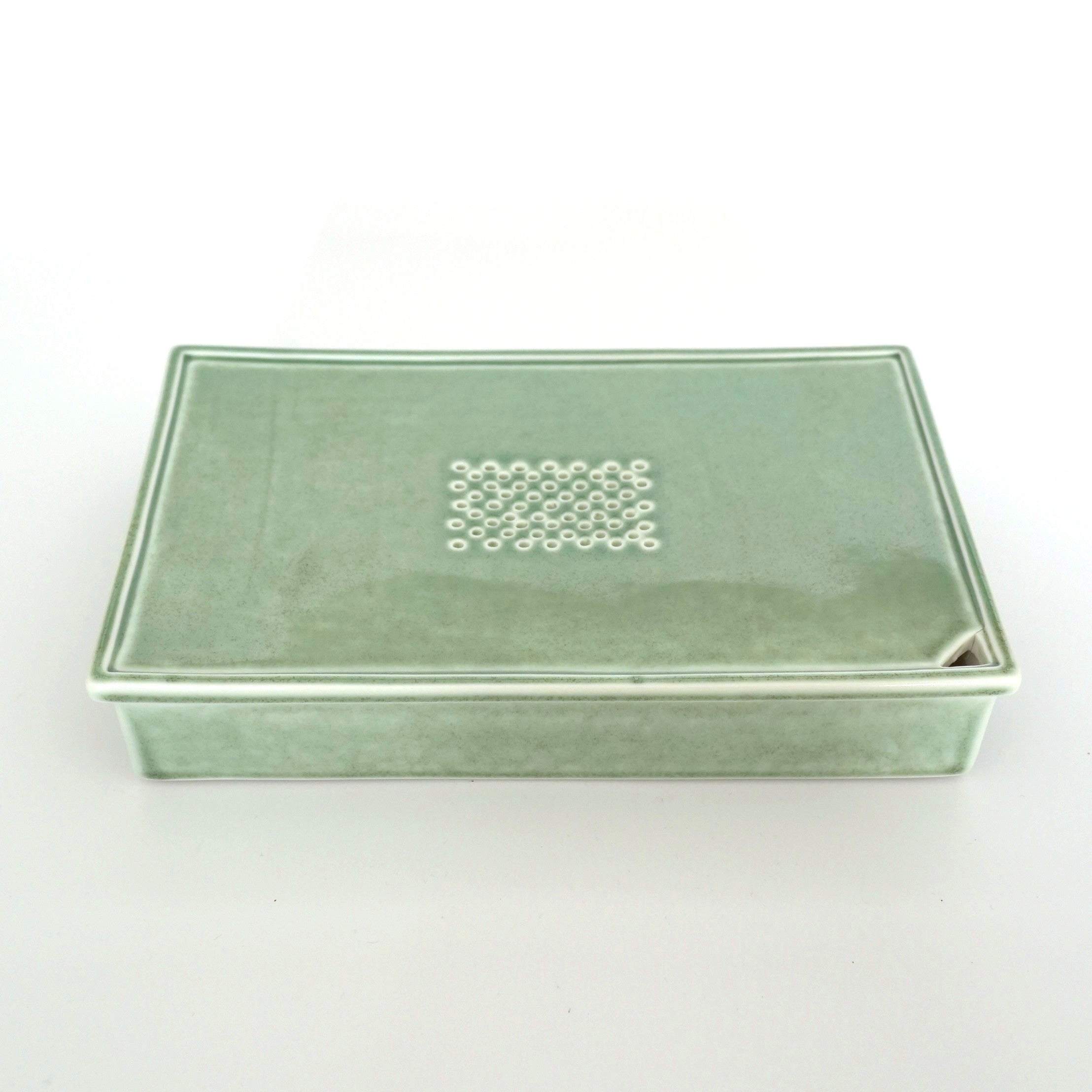 長方窯変茶盤③錆青磁色