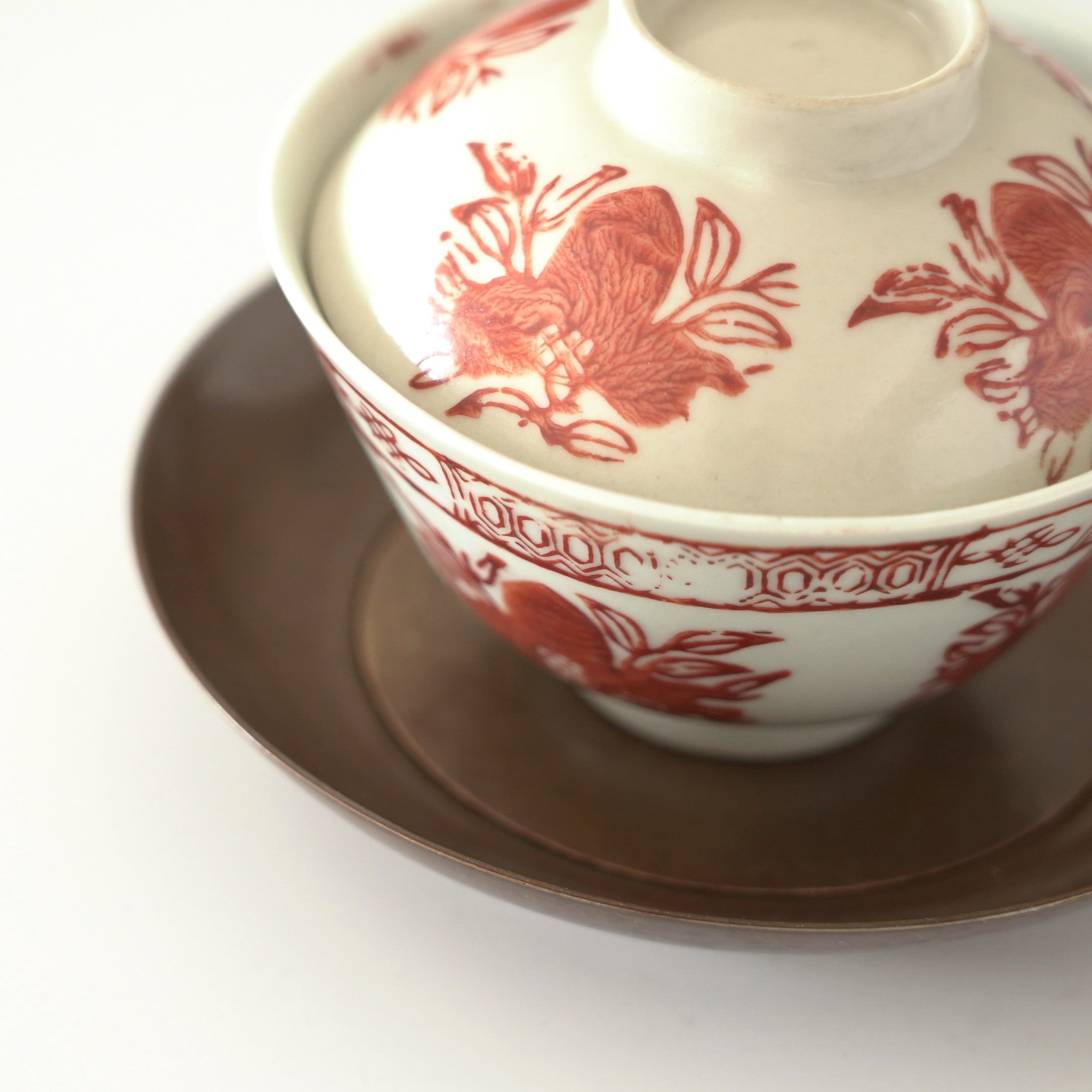 赤絵福寿三多文蓋碗