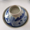 青花山水図蓋碗