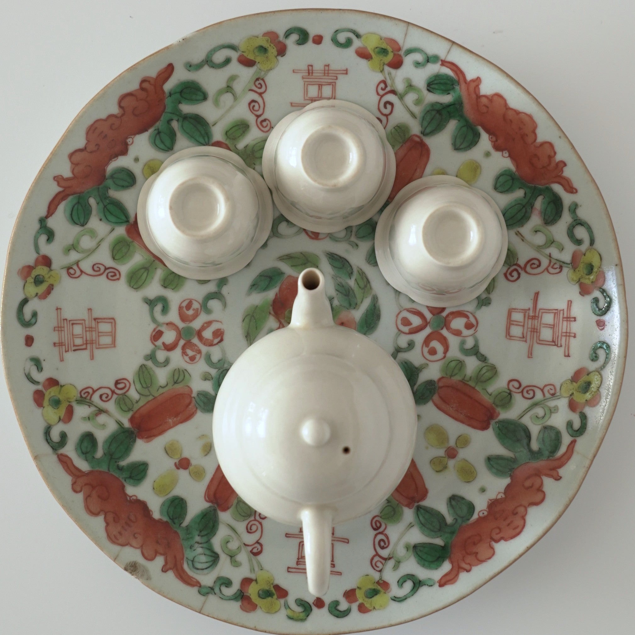 粉彩瓜稜福喜文皿大