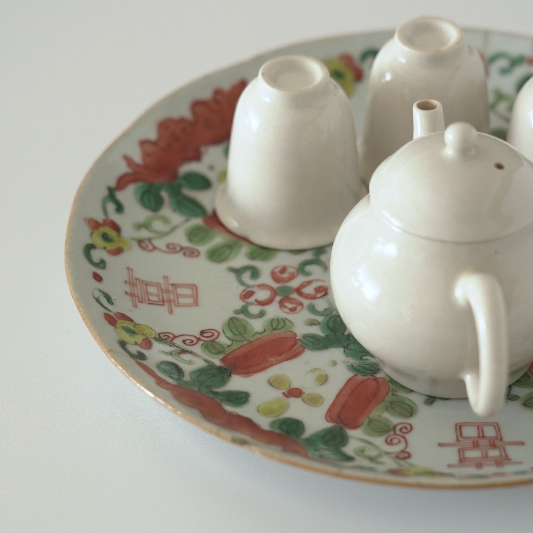 粉彩瓜稜福喜文皿大