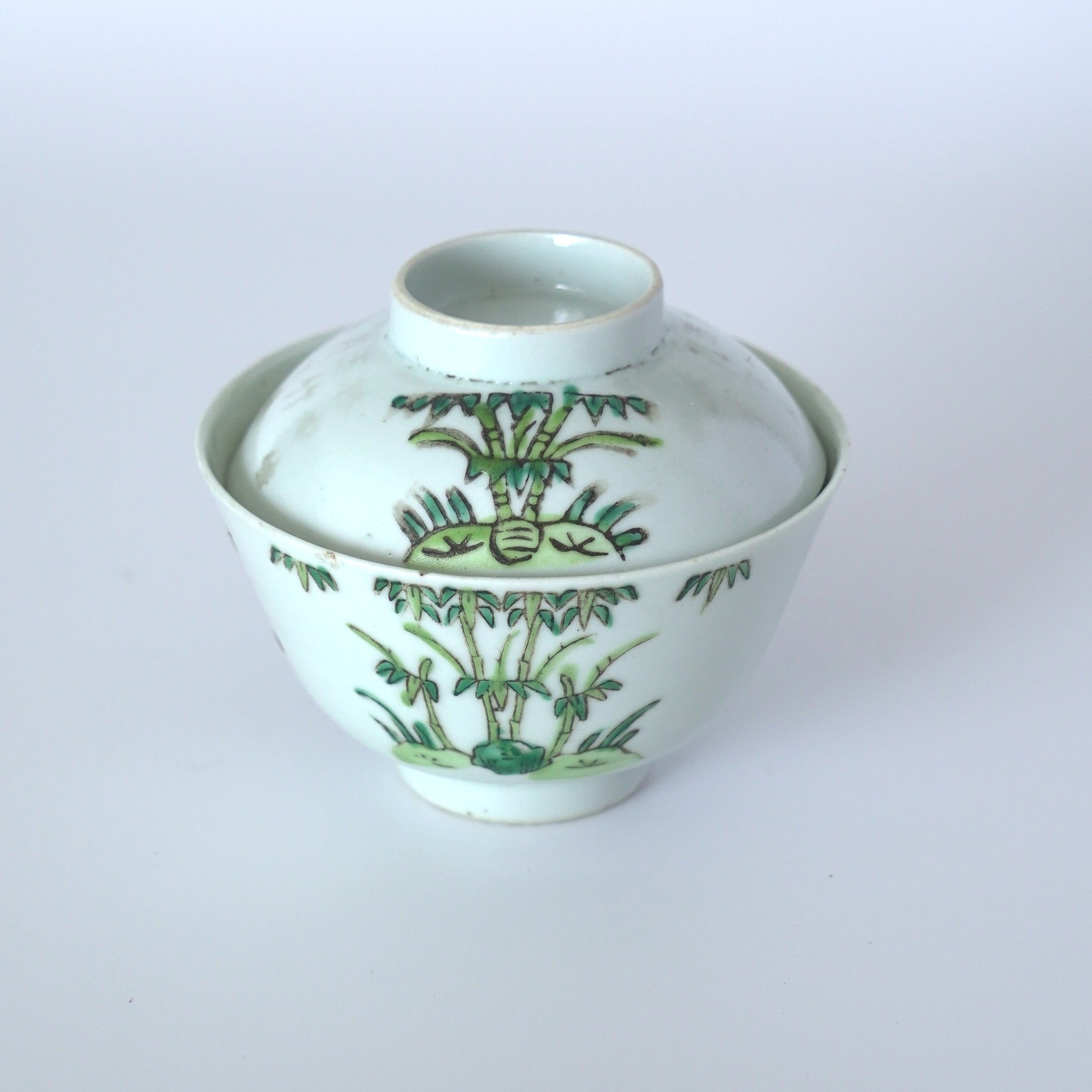 粉彩竹節文蓋碗