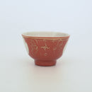 珊瑚紅釉金彩福卍文茶杯②