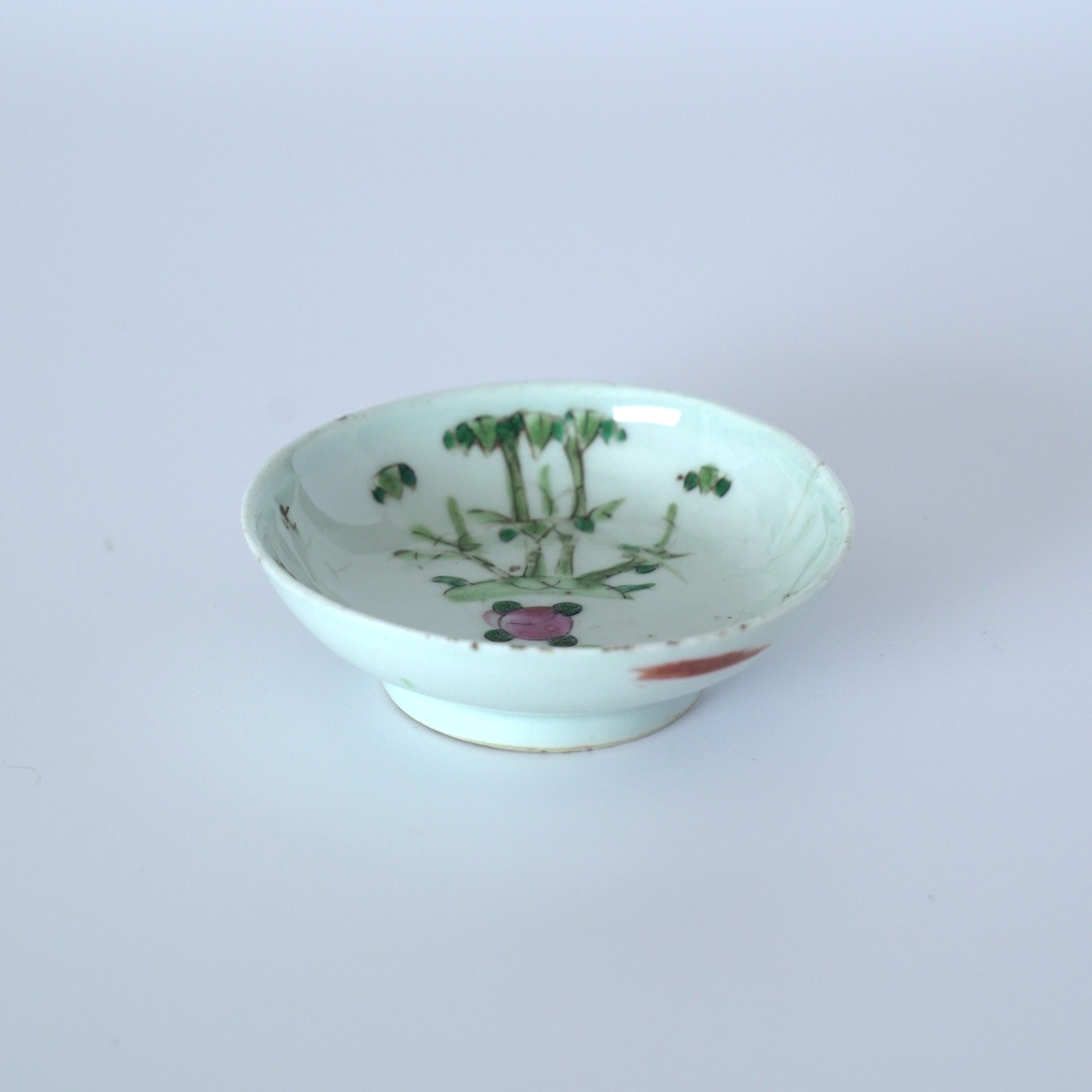 粉彩竹詩文豆皿⑥