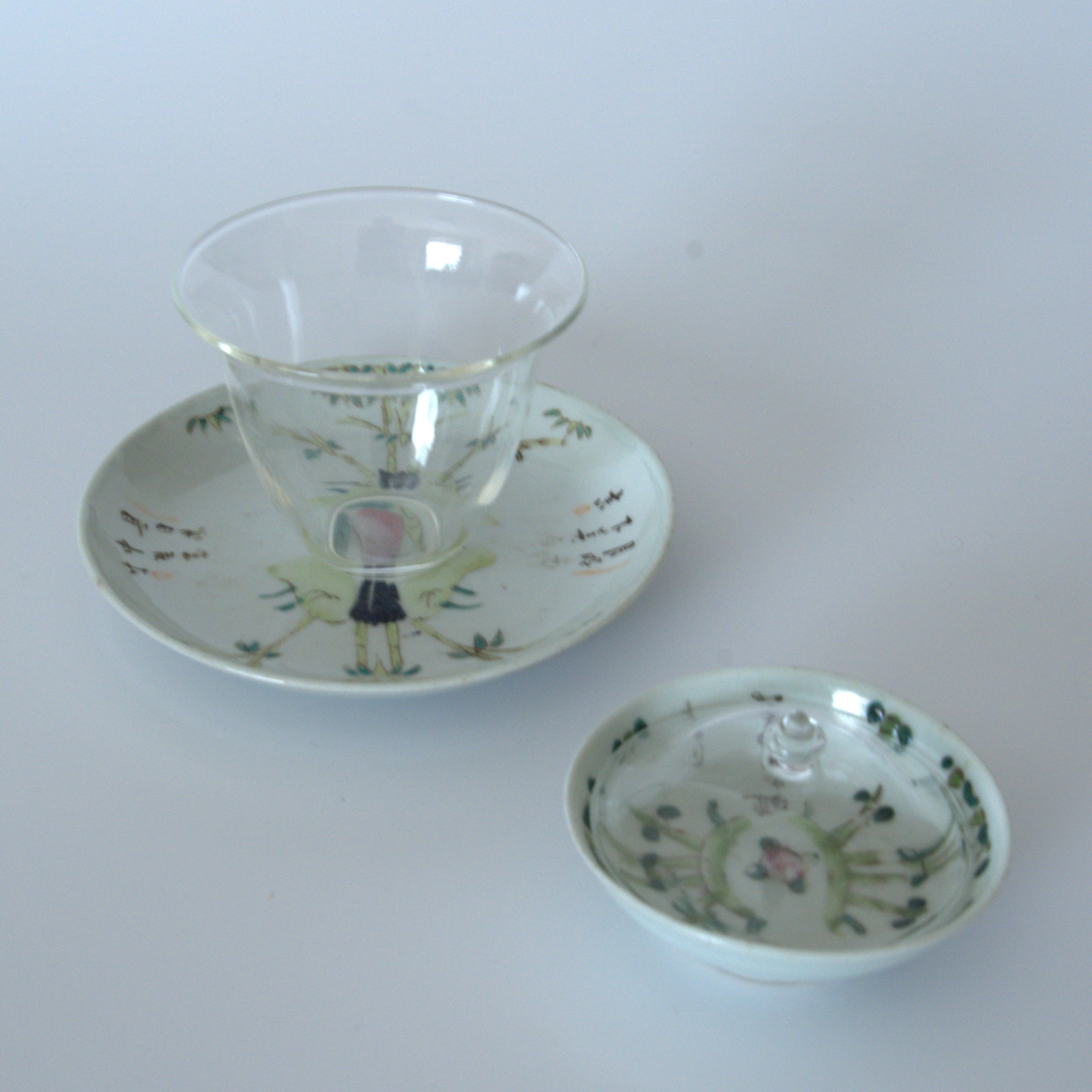 粉彩竹詩文豆皿④