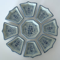 青花喜字花卉九子八角皿