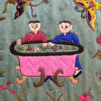 観魚花蝶図刺繍敷布