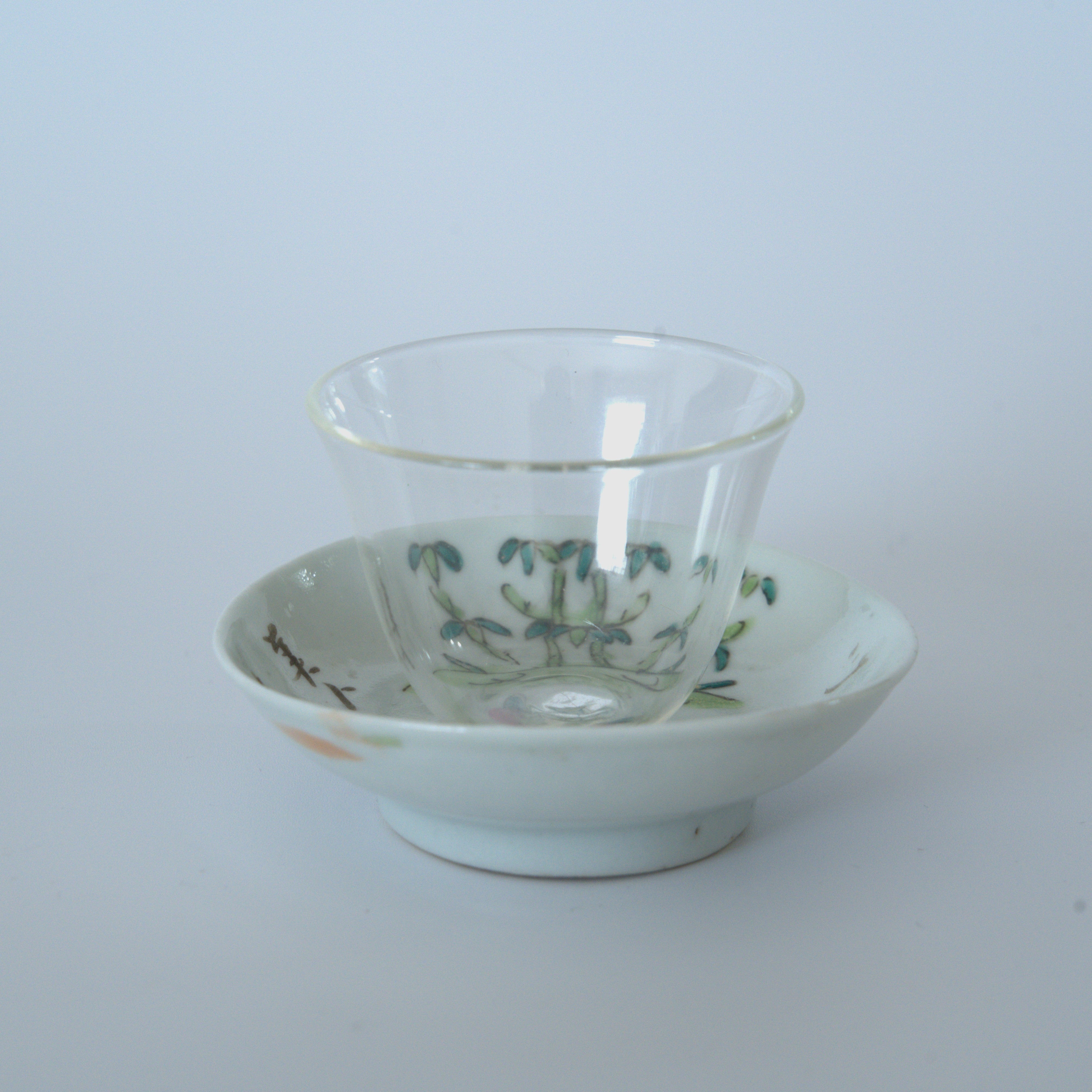 粉彩竹詩文豆皿②