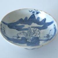 青花山水人物文豆皿