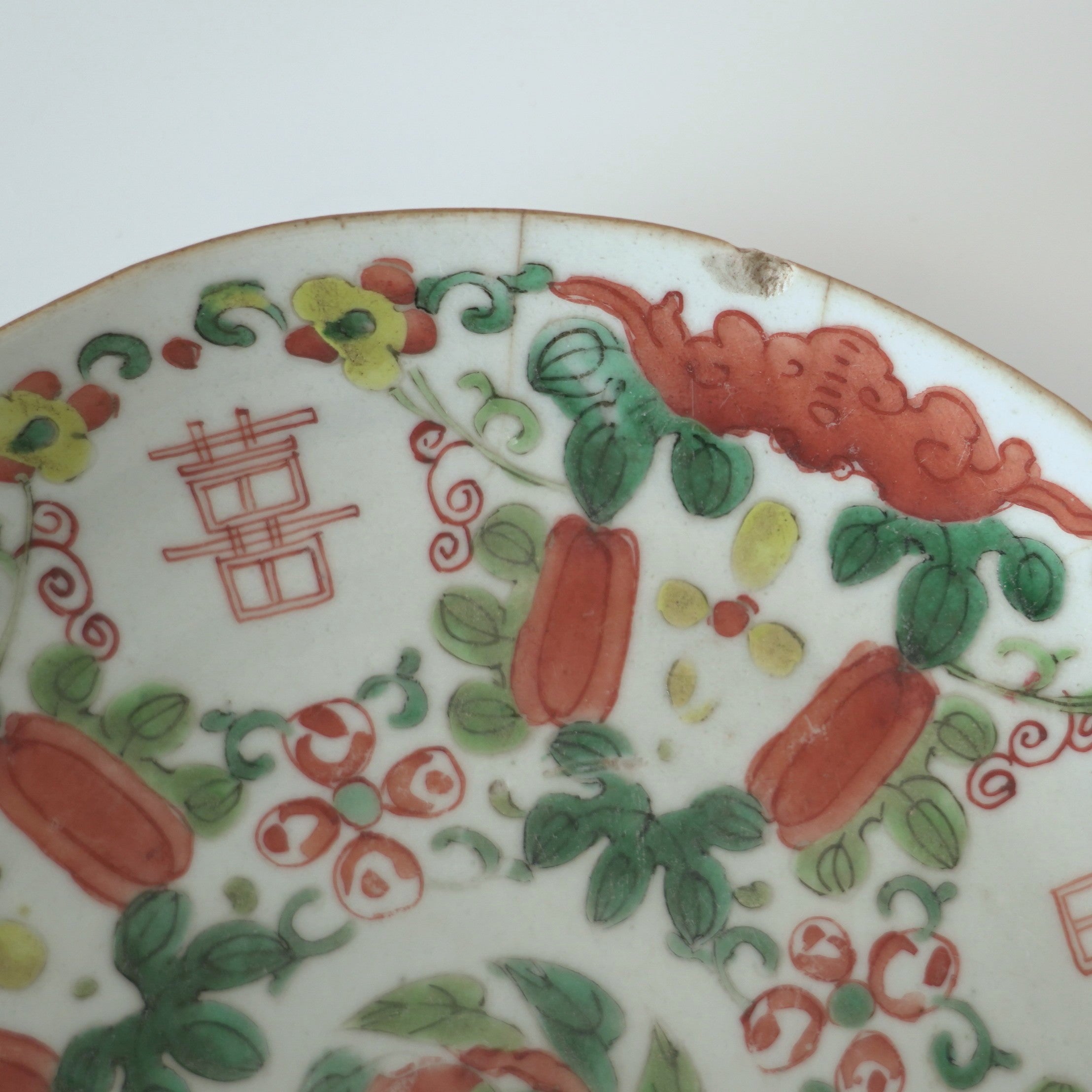 粉彩瓜稜福喜文皿大