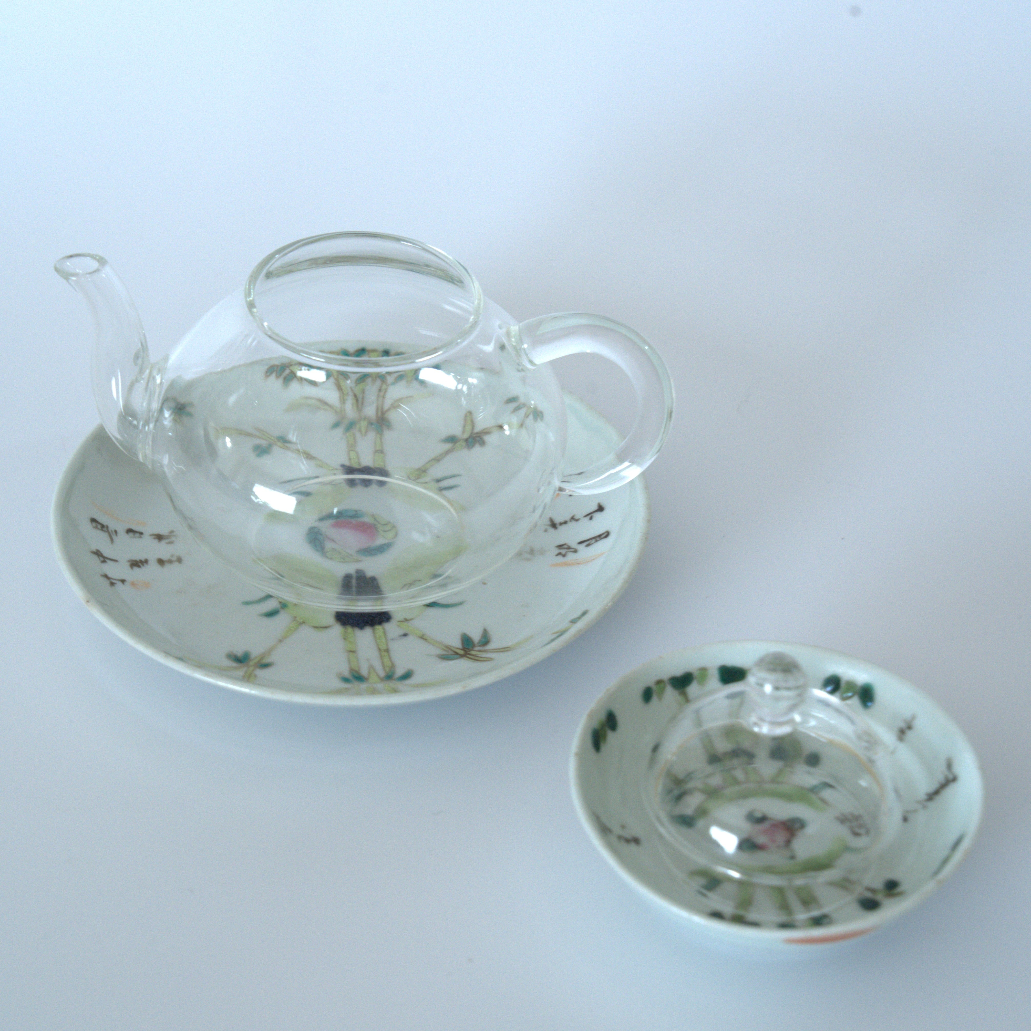 粉彩竹詩文豆皿③