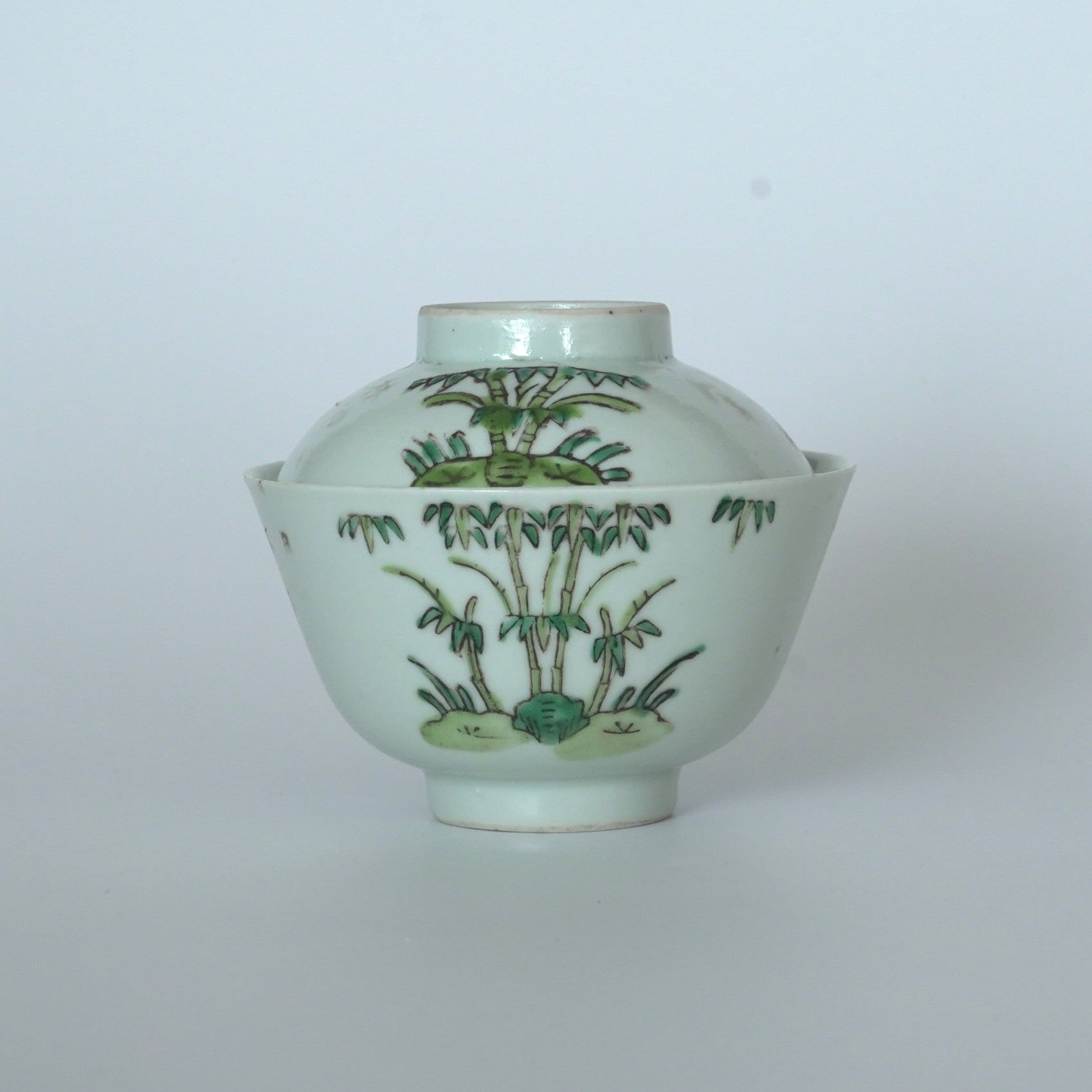 粉彩竹節文蓋碗