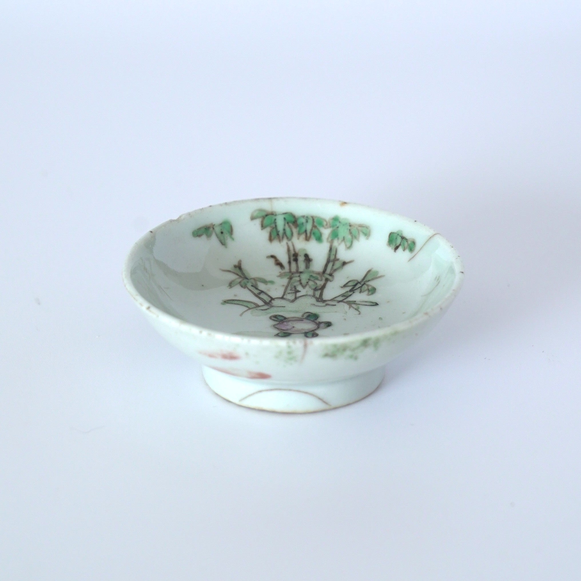 粉彩竹詩文豆皿⑧