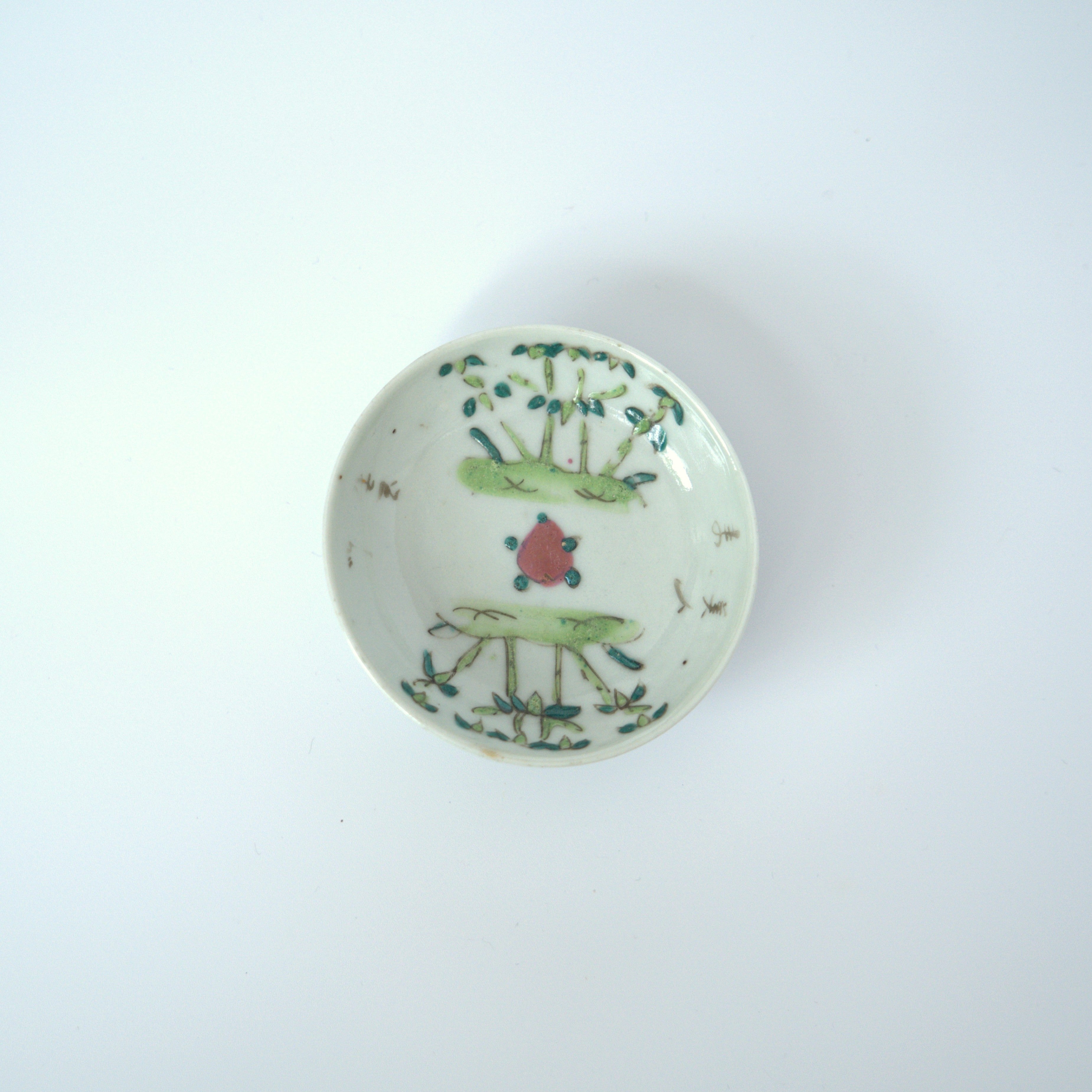 粉彩竹詩文豆皿③