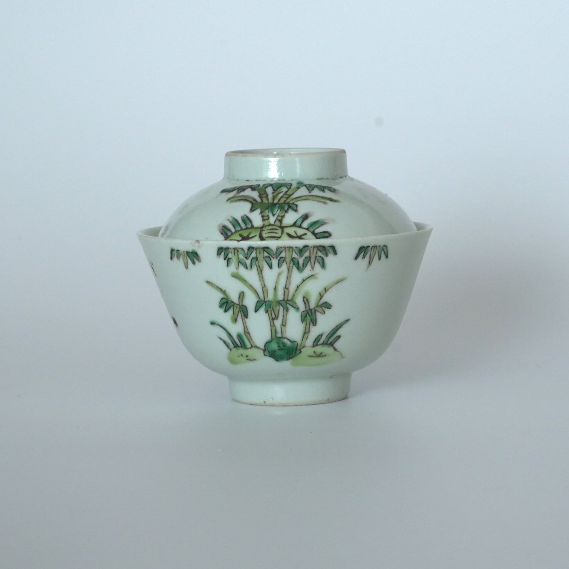 粉彩竹節文蓋碗