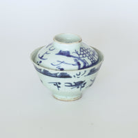青花山水人物蓋碗