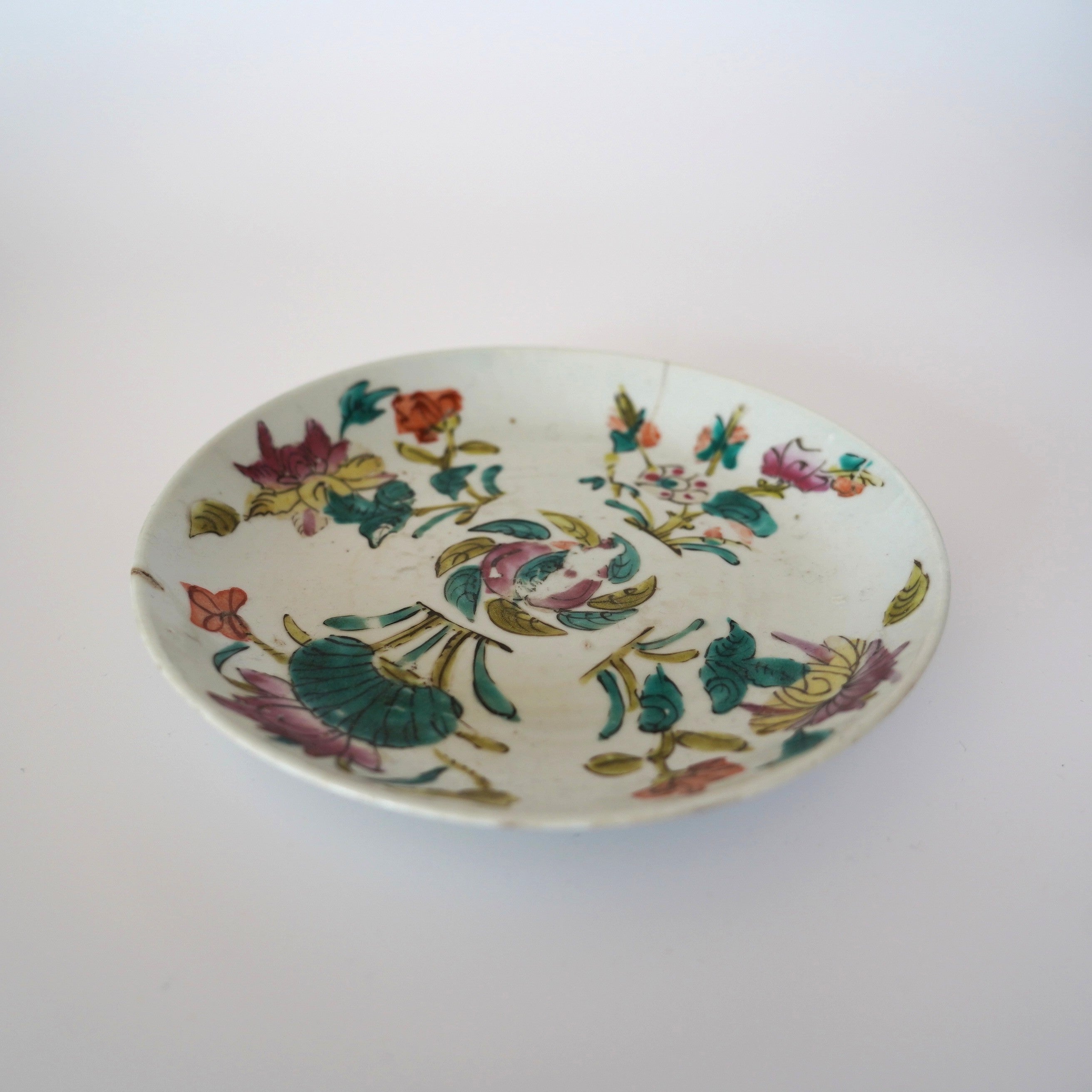 粉彩四季花文皿・大