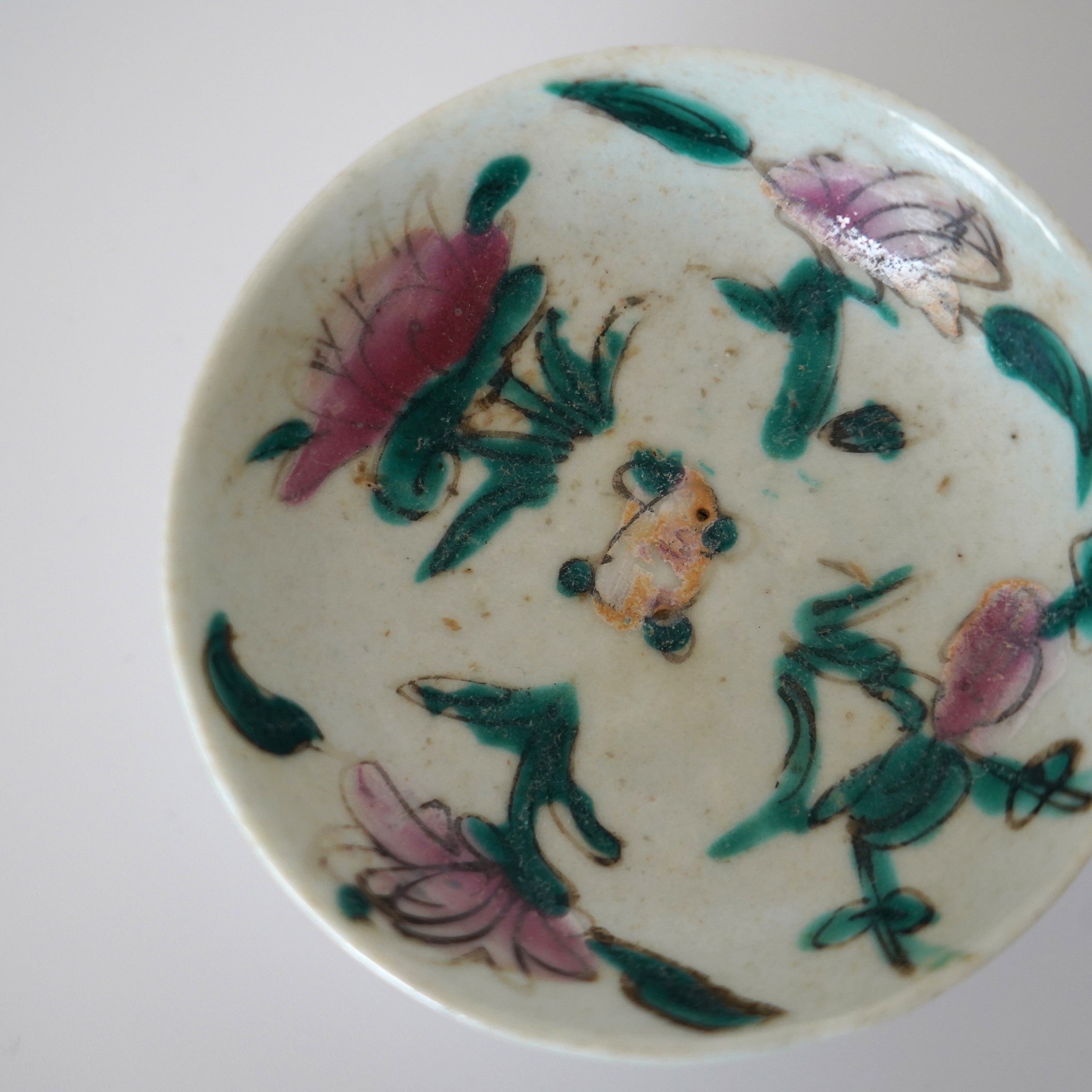 粉彩四季花文豆皿・蓮華セット