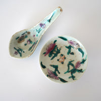 粉彩四季花文豆皿・蓮華セット