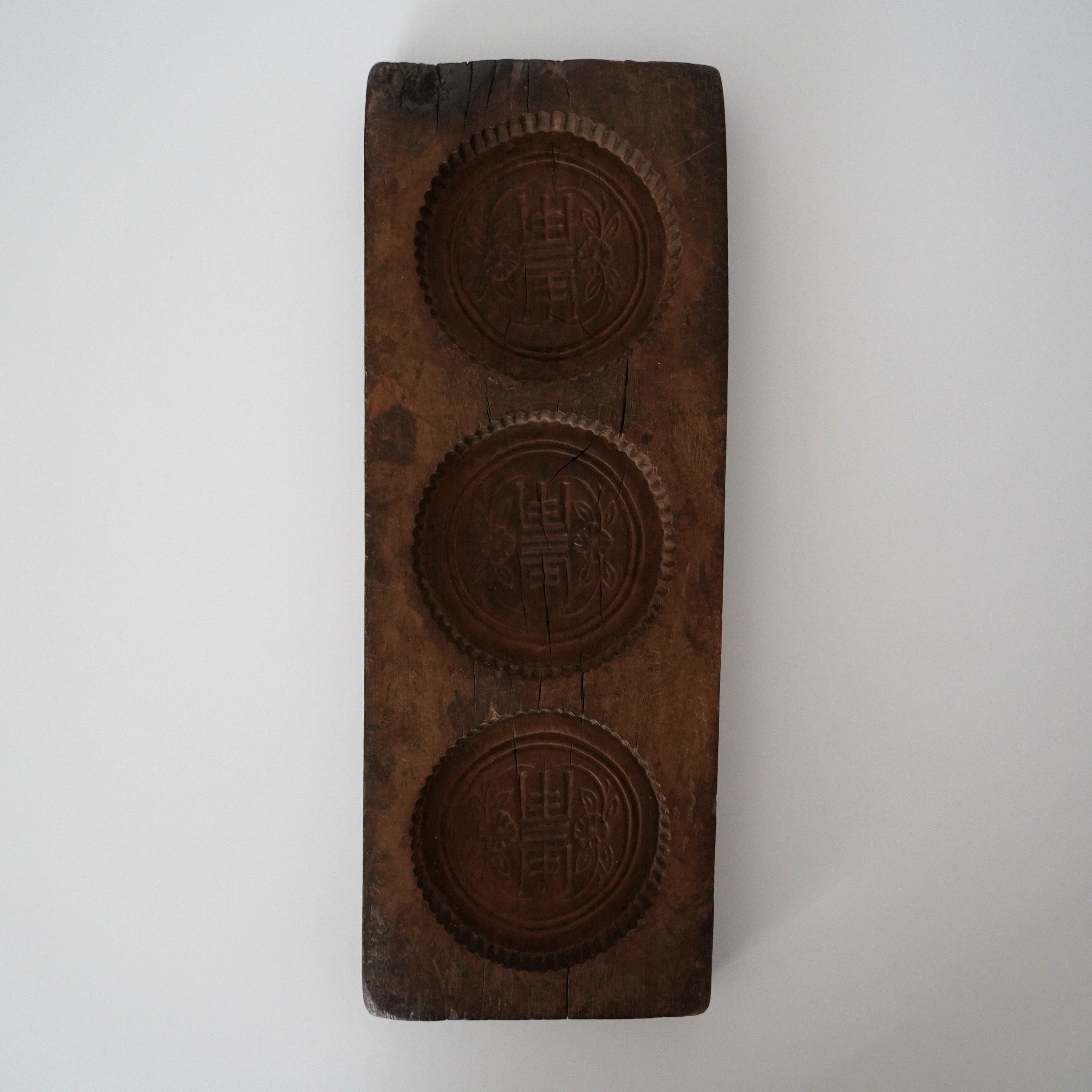 木彫三連双喜文月餅型大