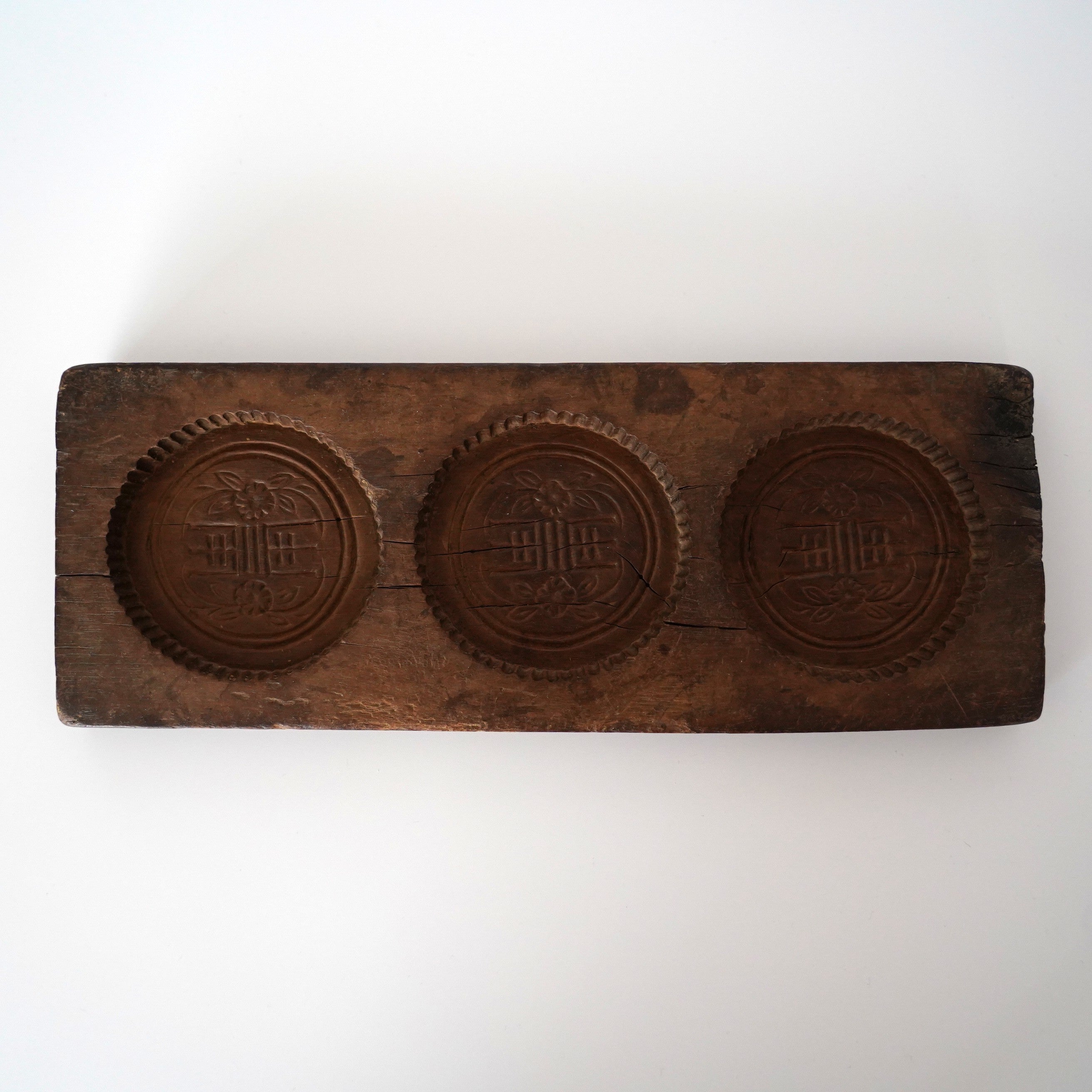 木彫三連双喜文月餅型大