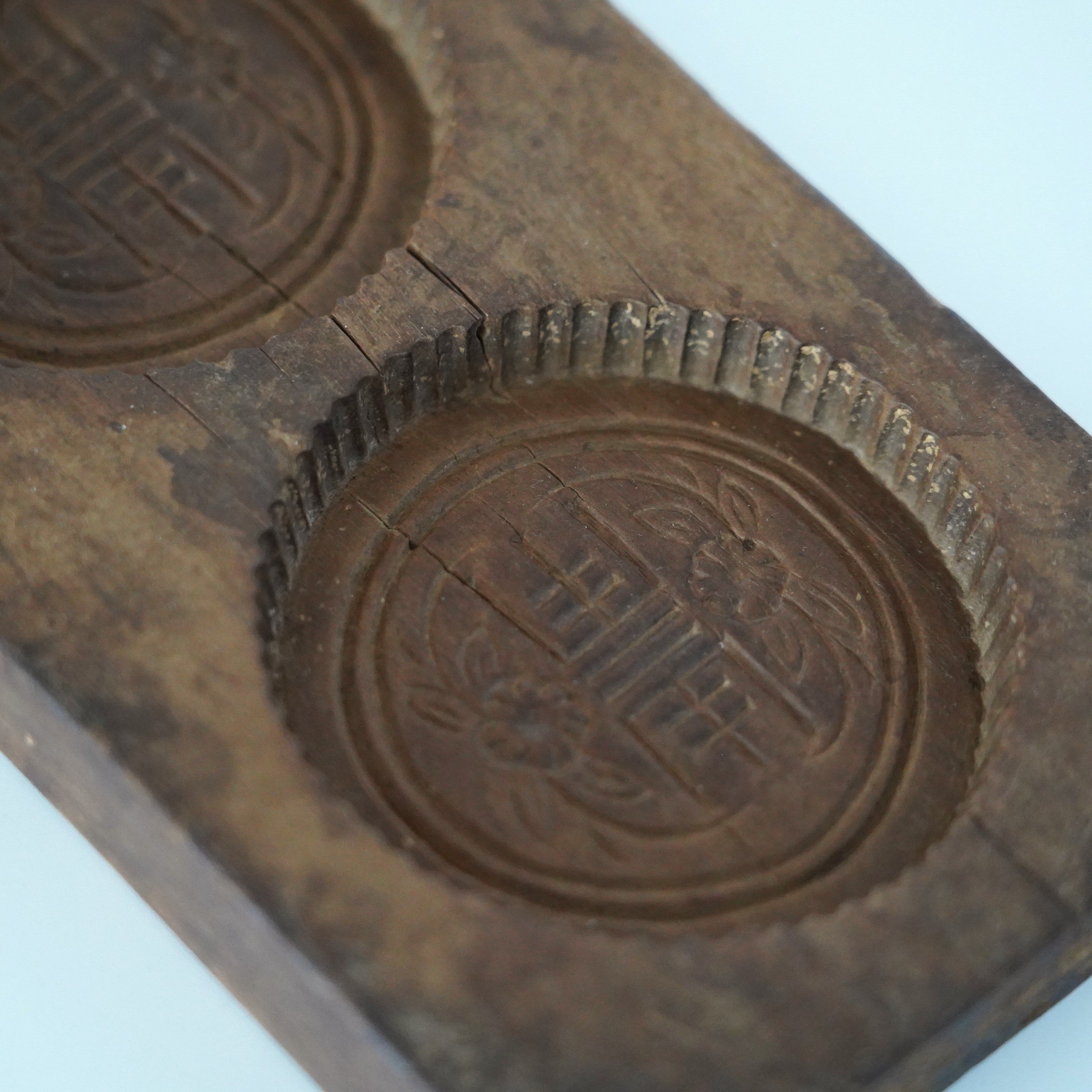 木彫三連双喜文月餅型大