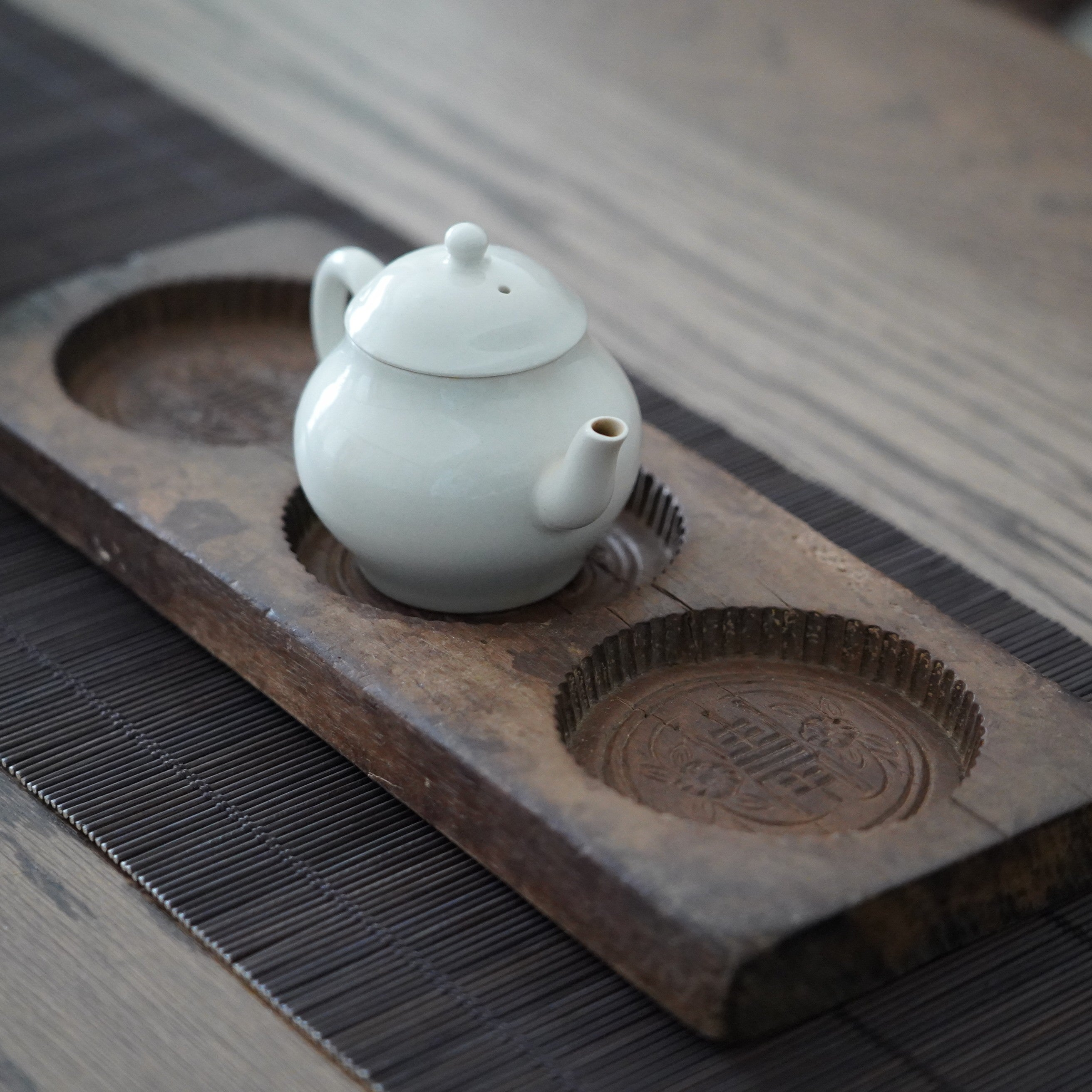 木彫三連双喜文月餅型大