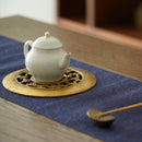 金彩木彫円型唐草文壺承