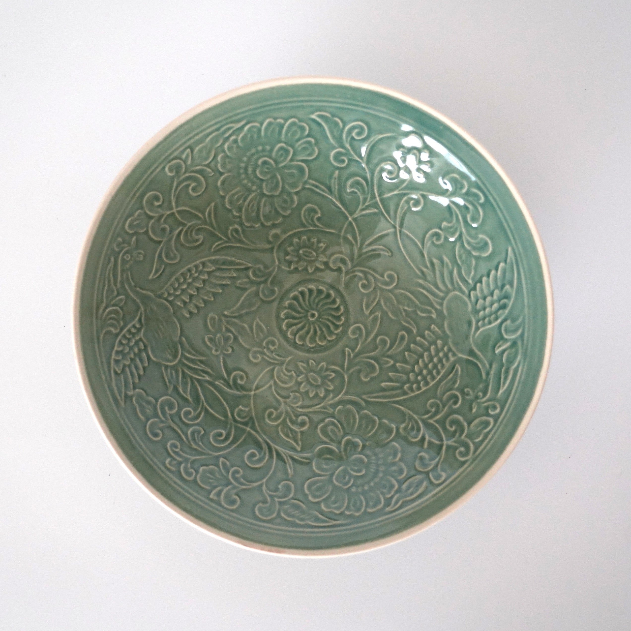 仿古印花鳳凰文壺承 ②緑