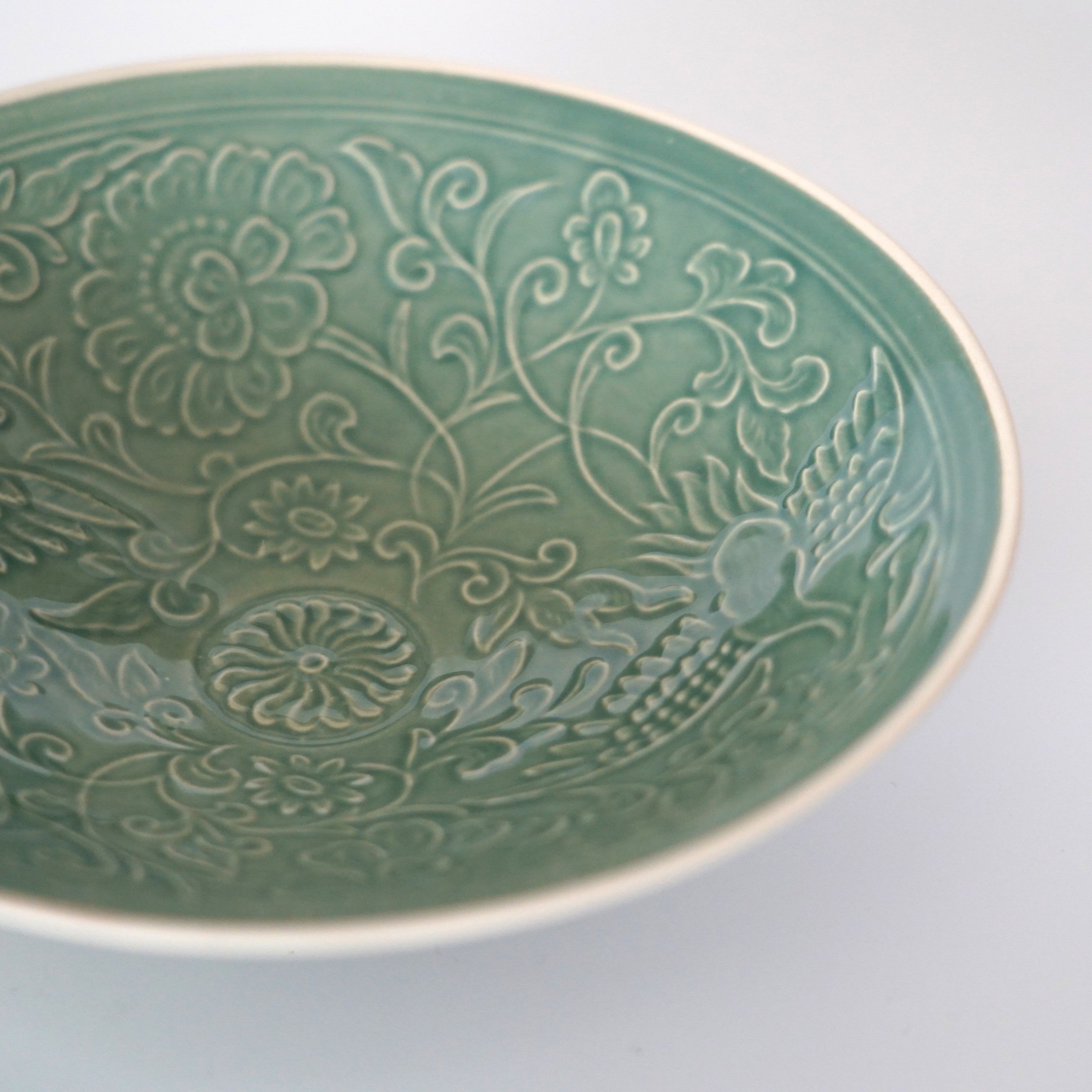 仿古印花鳳凰文壺承 ②緑