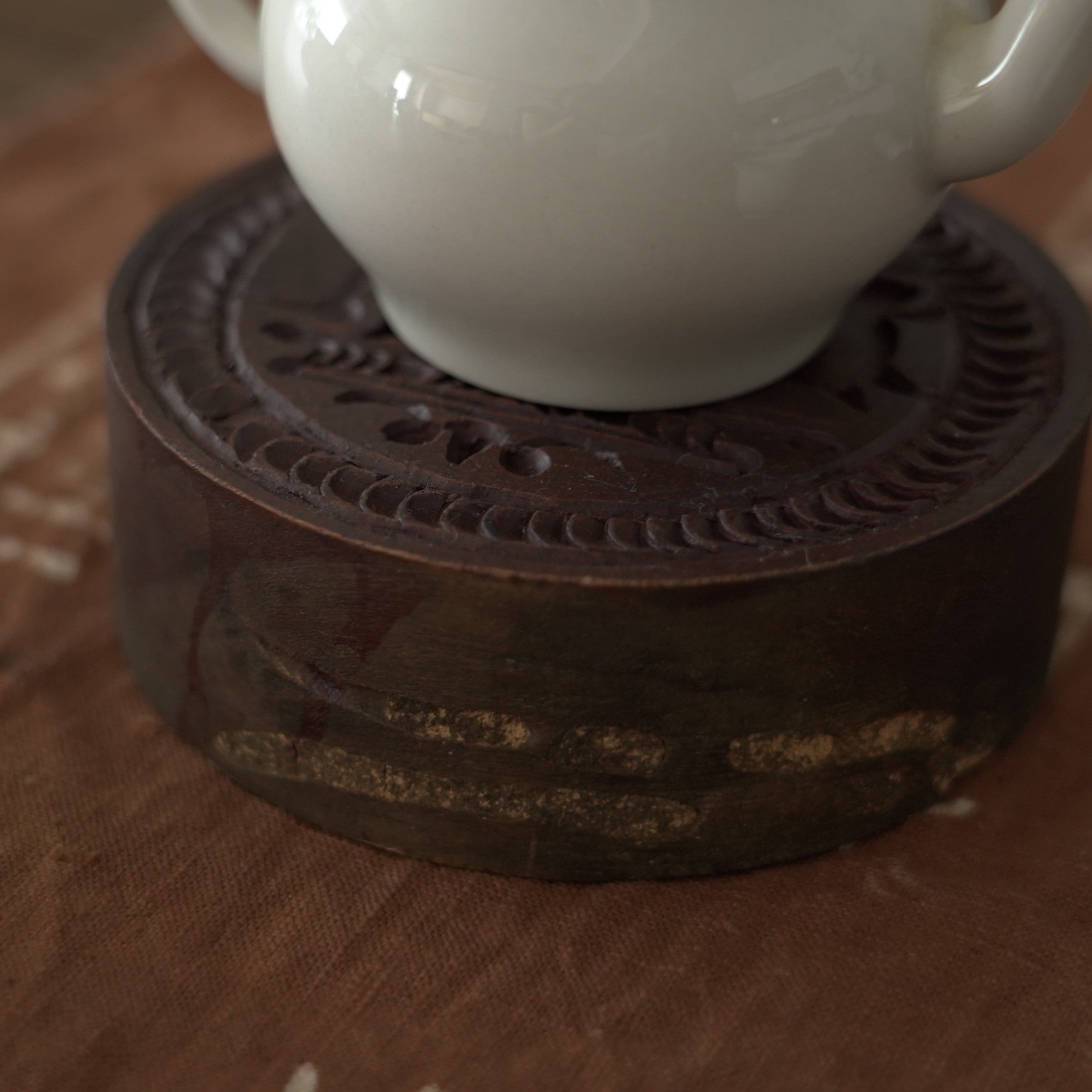 老木彫月宮玉兎文蓋置