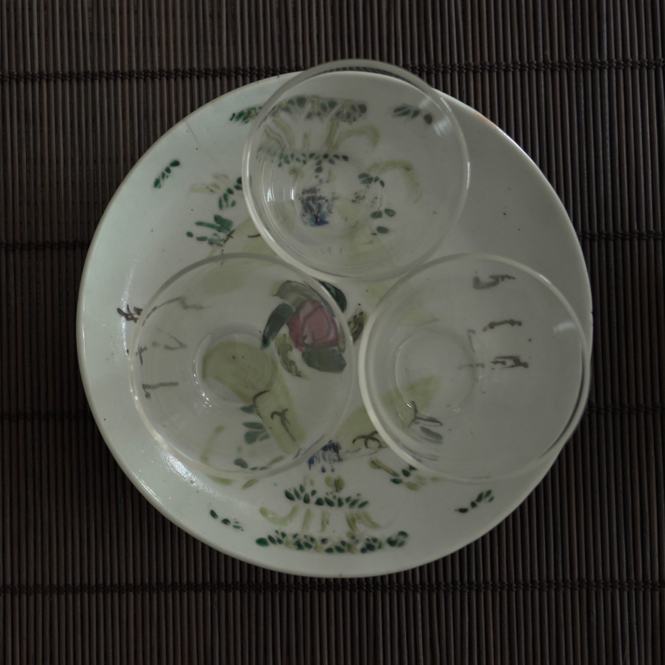 粉彩竹詩文皿③