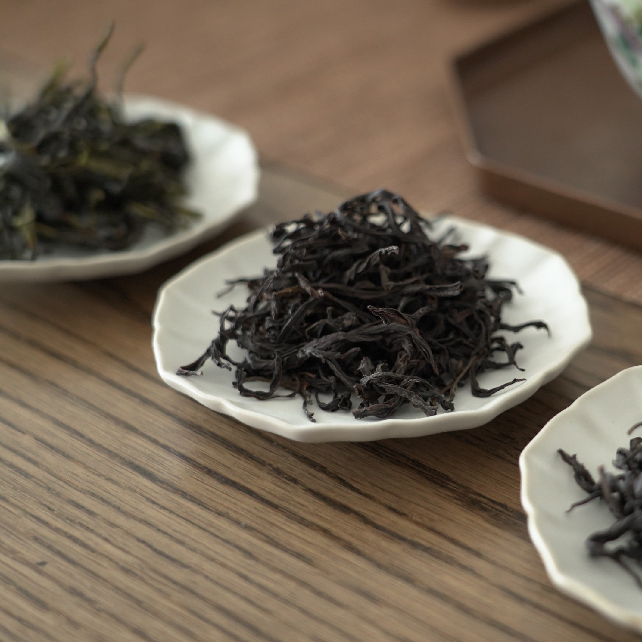 月白釉八角輪花茶托3個セット