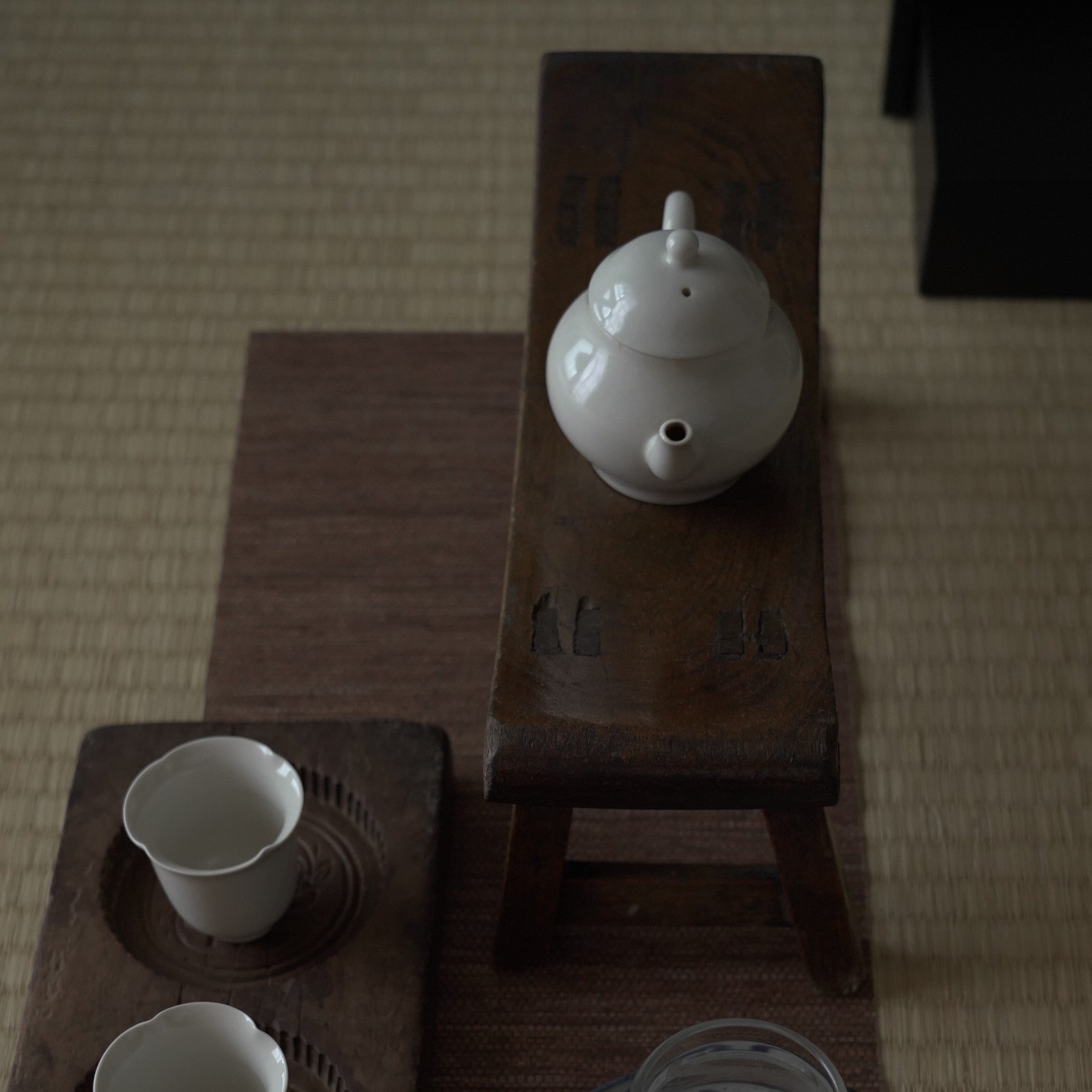 木彫三連双喜文月餅型大