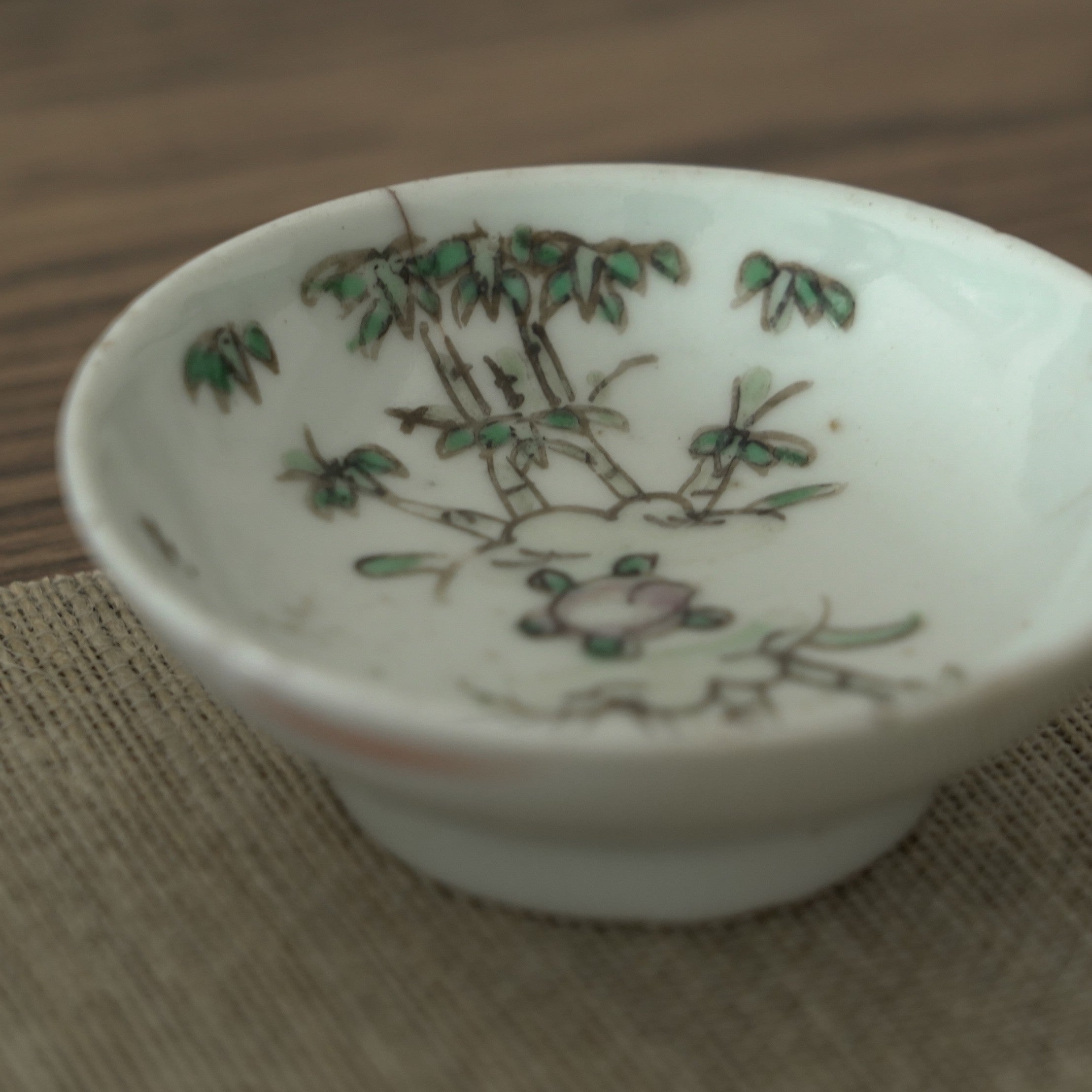 粉彩竹詩文豆皿⑧