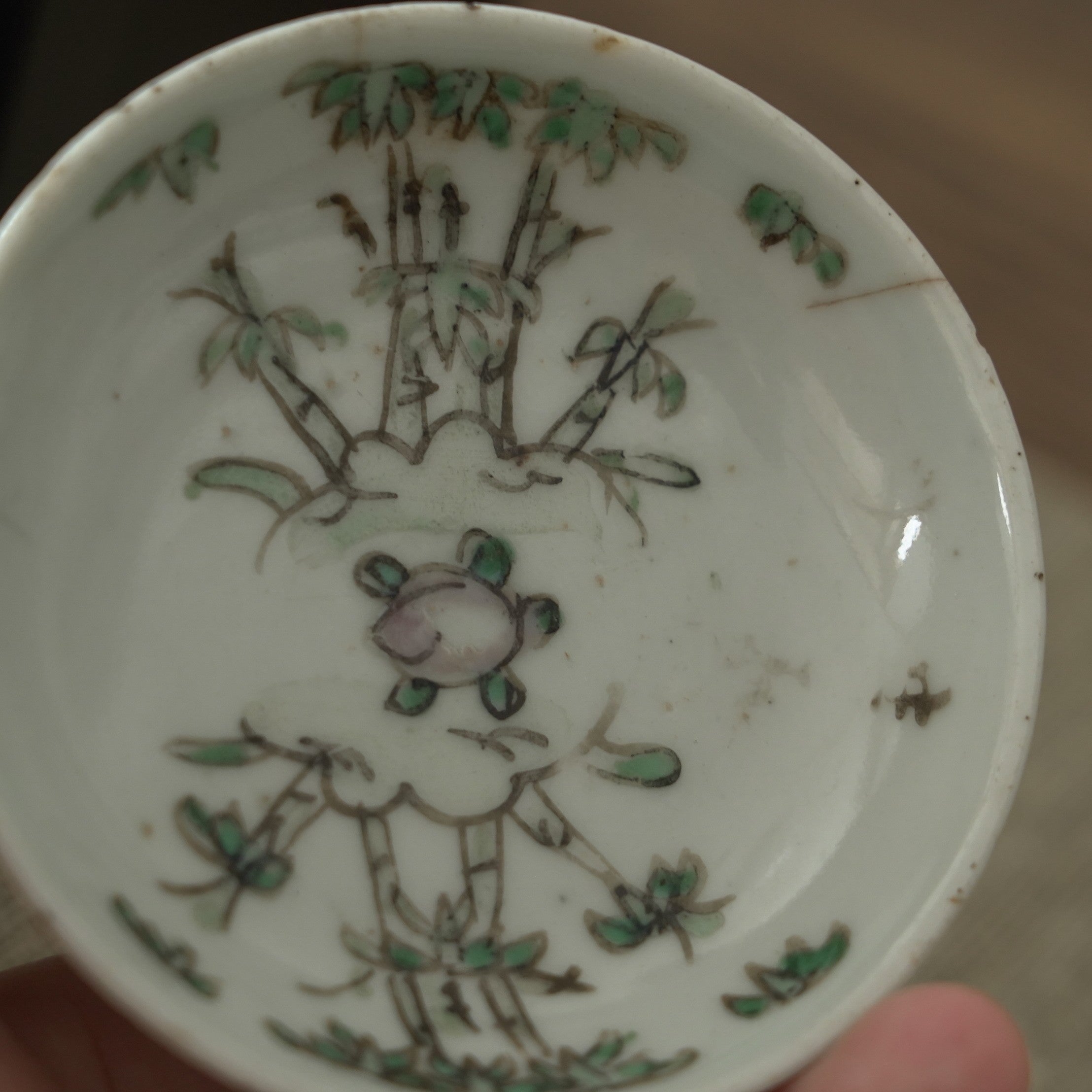 粉彩竹詩文豆皿⑧