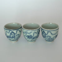 【蚤の市】青花七宝獅子文茶杯3個セット