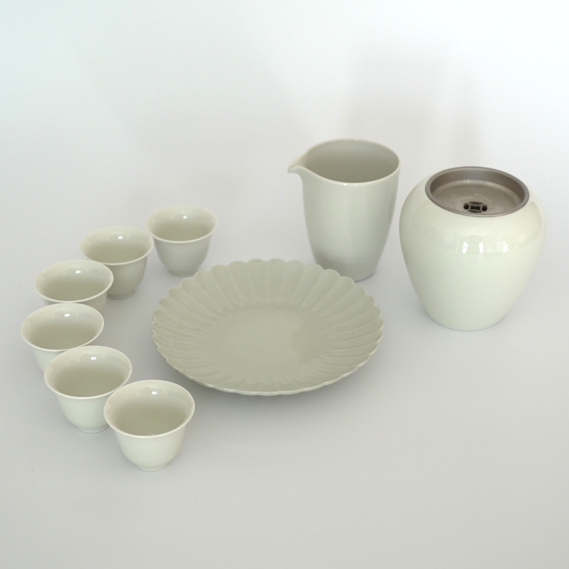 【蚤の市】草木灰釉茶杯茶海建水壺承セット