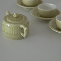 【蚤の市】刻花魚文茶壺茶杯茶托セット