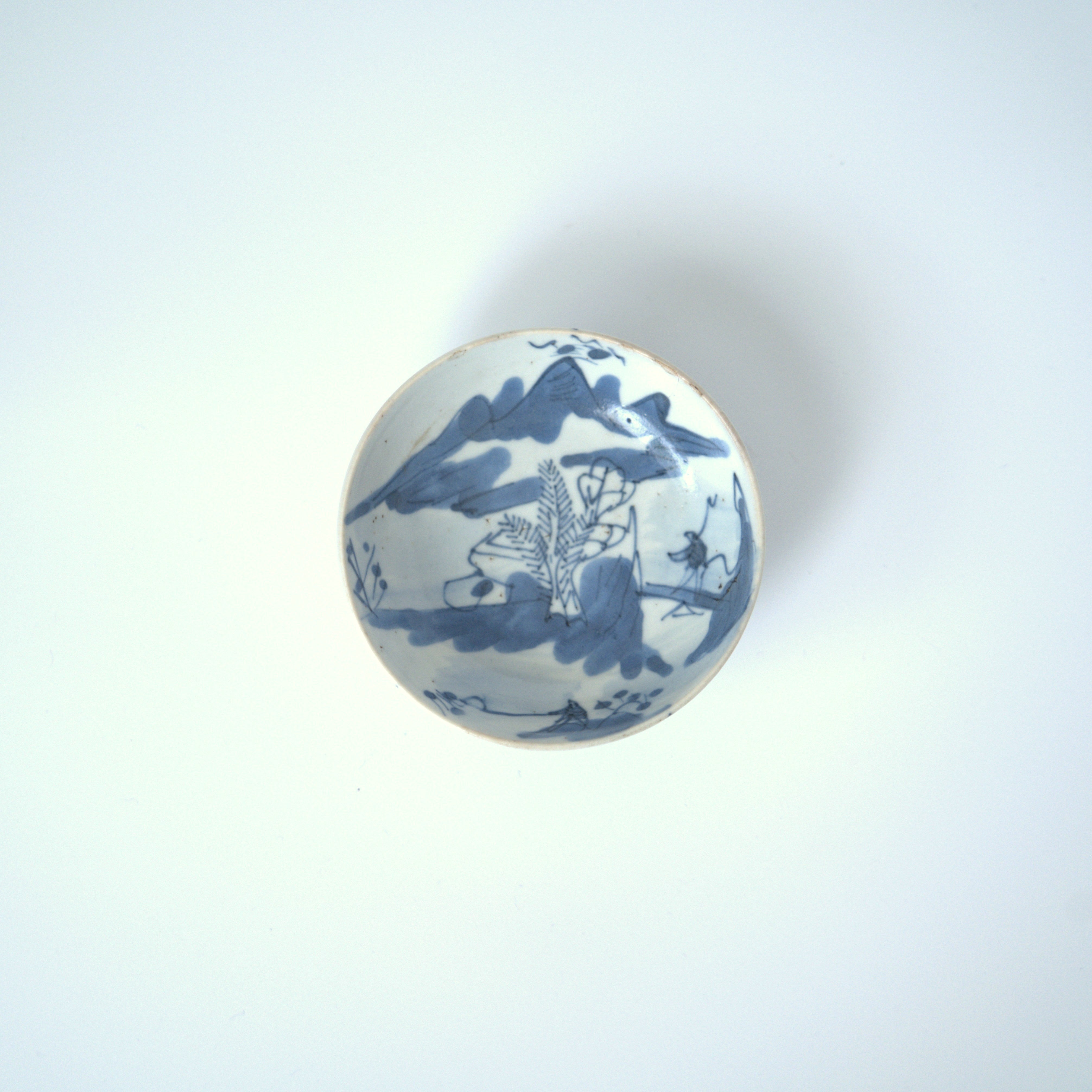 青花山水人物文豆皿